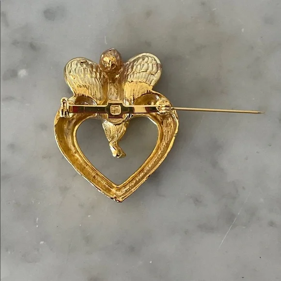 GIVENCHY Gold Ange/lCherub Heart Vintage Brooch Pin - Picture 7 of 16